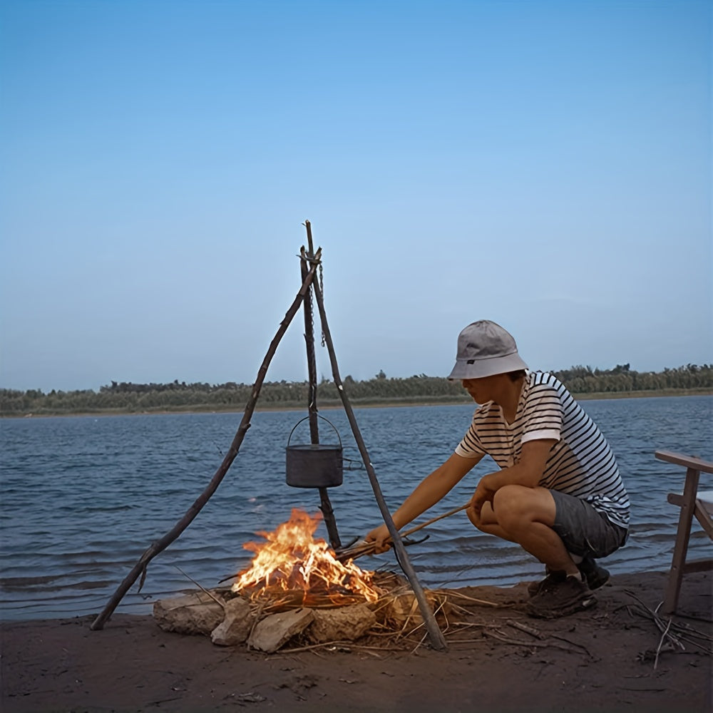 Detachable Outdoor BBQ Tripod with Hanging Rack - Portable Camping Cooking Equipment Set