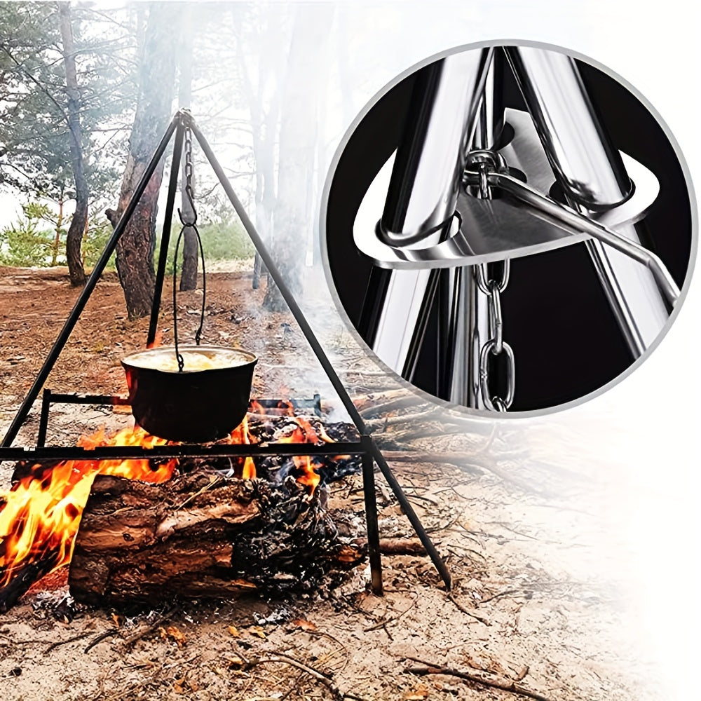 Detachable Outdoor BBQ Tripod with Hanging Rack - Portable Camping Cooking Equipment Set