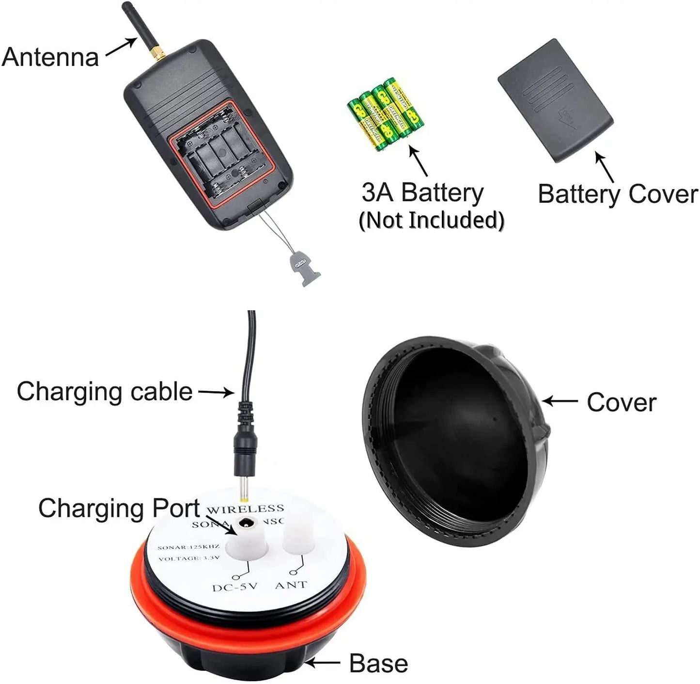Portable Wireless Fish Finder - Sonar Echo Sounder Underwater Fishing Detector with Alert System