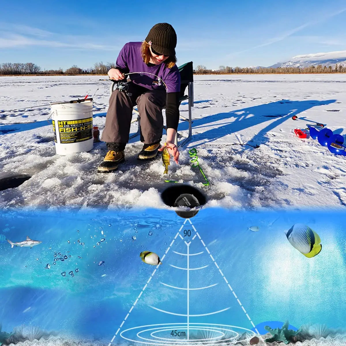 Portable Wireless Fish Finder - Sonar Echo Sounder Underwater Fishing Detector with Alert System