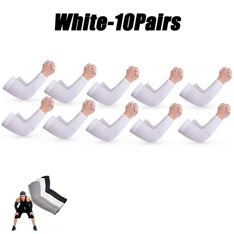 10 Pairs Summer Cycling Ice Silk Arm Sleeves - UV Protection Cooling Arm Covers for Running & Outdoor Sports - Fingerless Unisex