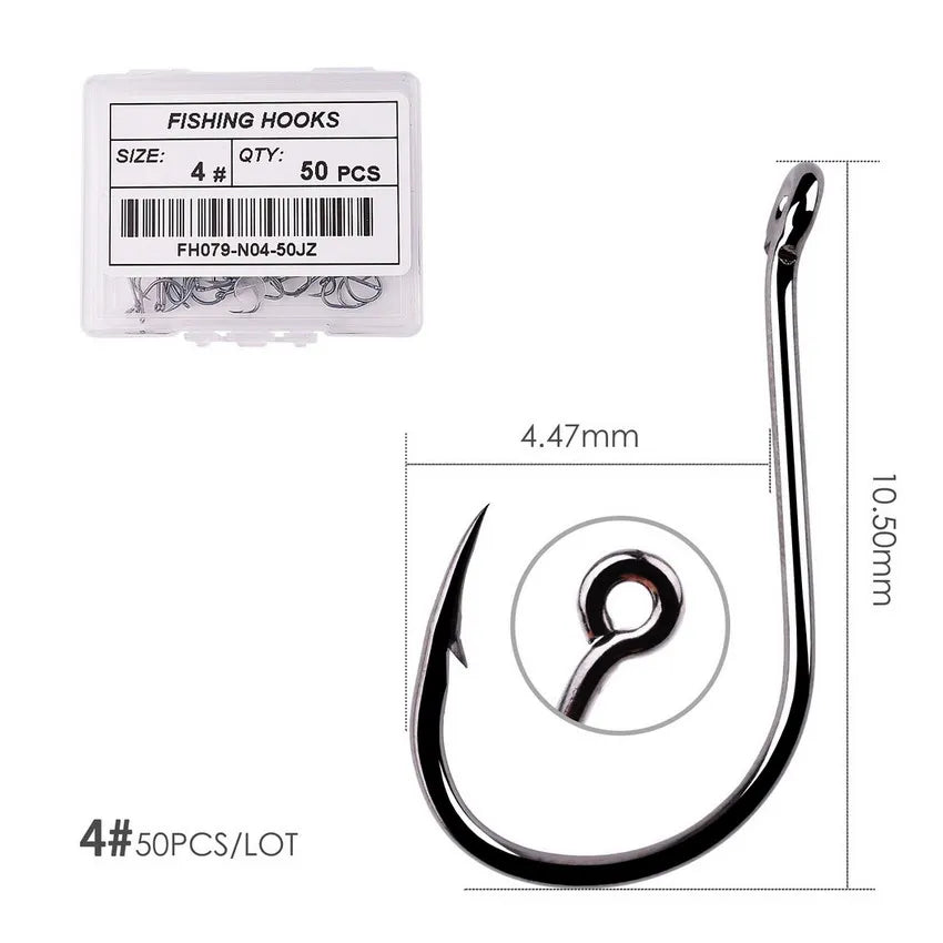 Japan Circle Eye Carp Fishing Hooks - Single Jig Hook Tackle (Size 2-22) - 50pcs/20pcs per Box