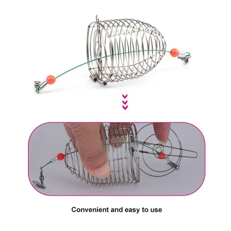 Stainless Steel Fishing Bait Cage Basket - Small Fish Feeder Holder for Carp Fishing Accessories