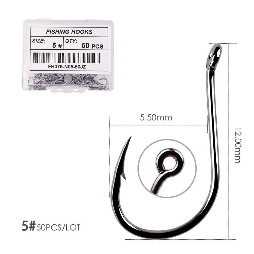 Japan Circle Eye Carp Fishing Hooks - Single Jig Hook Tackle (Size 2-22) - 50pcs/20pcs per Box