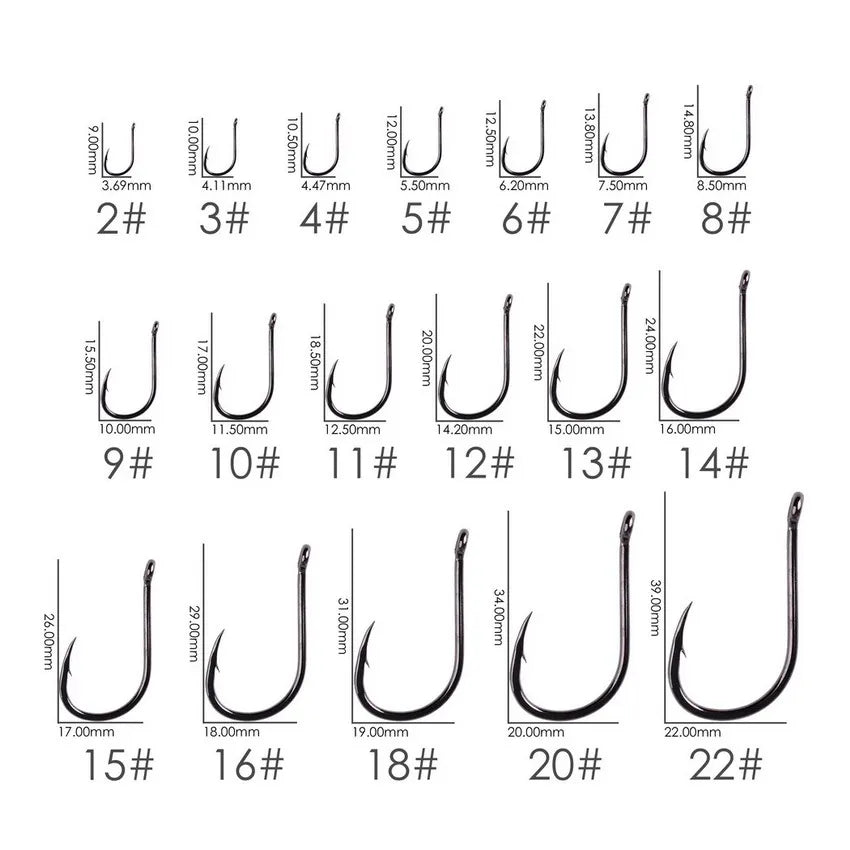 Japan Circle Eye Carp Fishing Hooks - Single Jig Hook Tackle (Size 2-22) - 50pcs/20pcs per Box