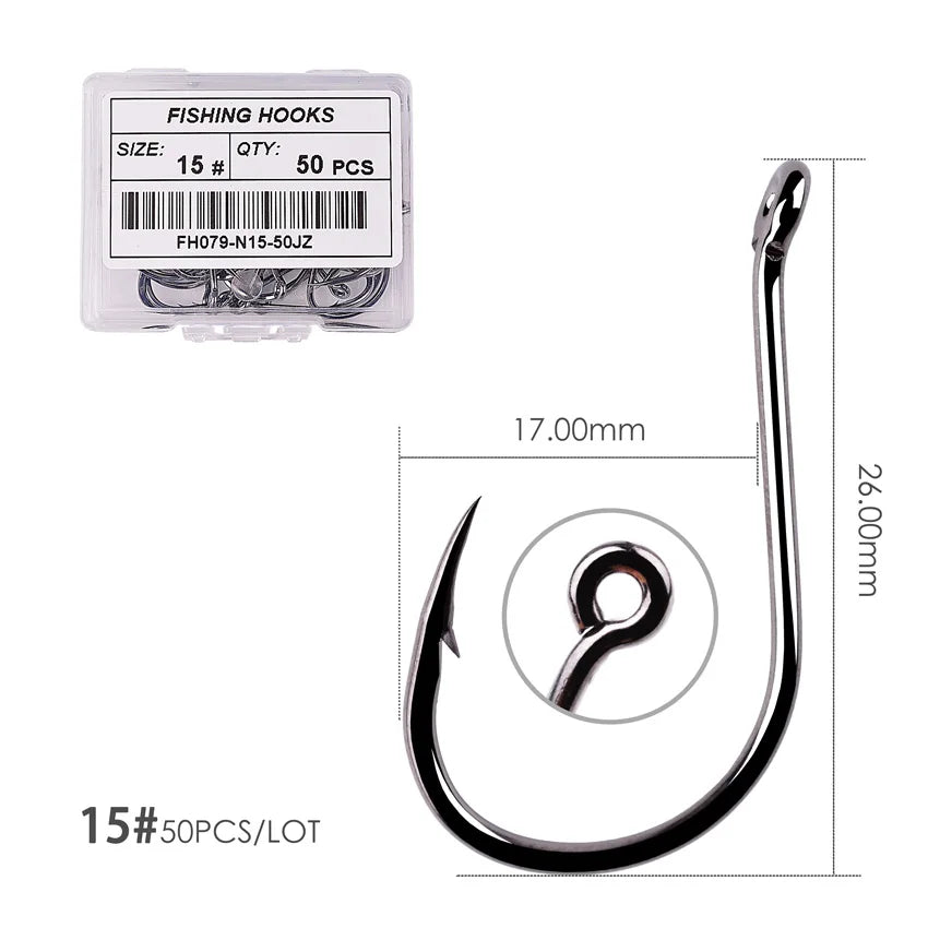 Japan Circle Eye Carp Fishing Hooks - Single Jig Hook Tackle (Size 2-22) - 50pcs/20pcs per Box