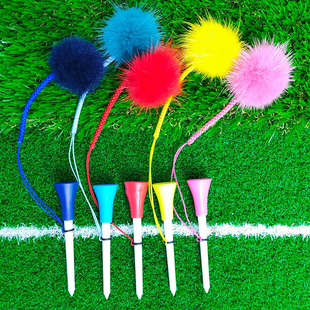 Premium Golf Tee Set - 5 Colorful Rubber Tees with Anti-Loss Fur Ball Markers