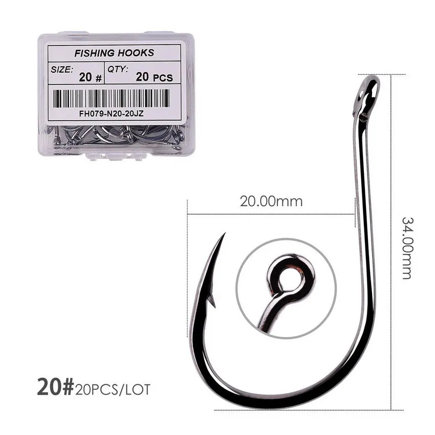 Japan Circle Eye Carp Fishing Hooks - Single Jig Hook Tackle (Size 2-22) - 50pcs/20pcs per Box