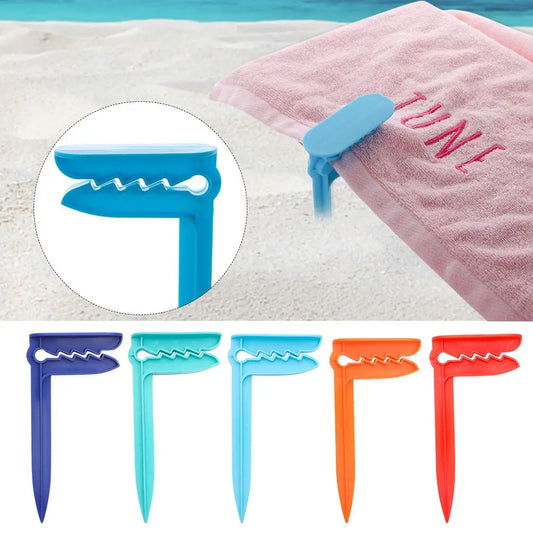 Beach Towel Clips Set - 4 Piece Outdoor Camping Mat Holders with Decorative Clothespins for Sheets, Towels & Tent Accessories
