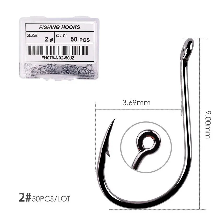 Japan Circle Eye Carp Fishing Hooks - Single Jig Hook Tackle (Size 2-22) - 50pcs/20pcs per Box