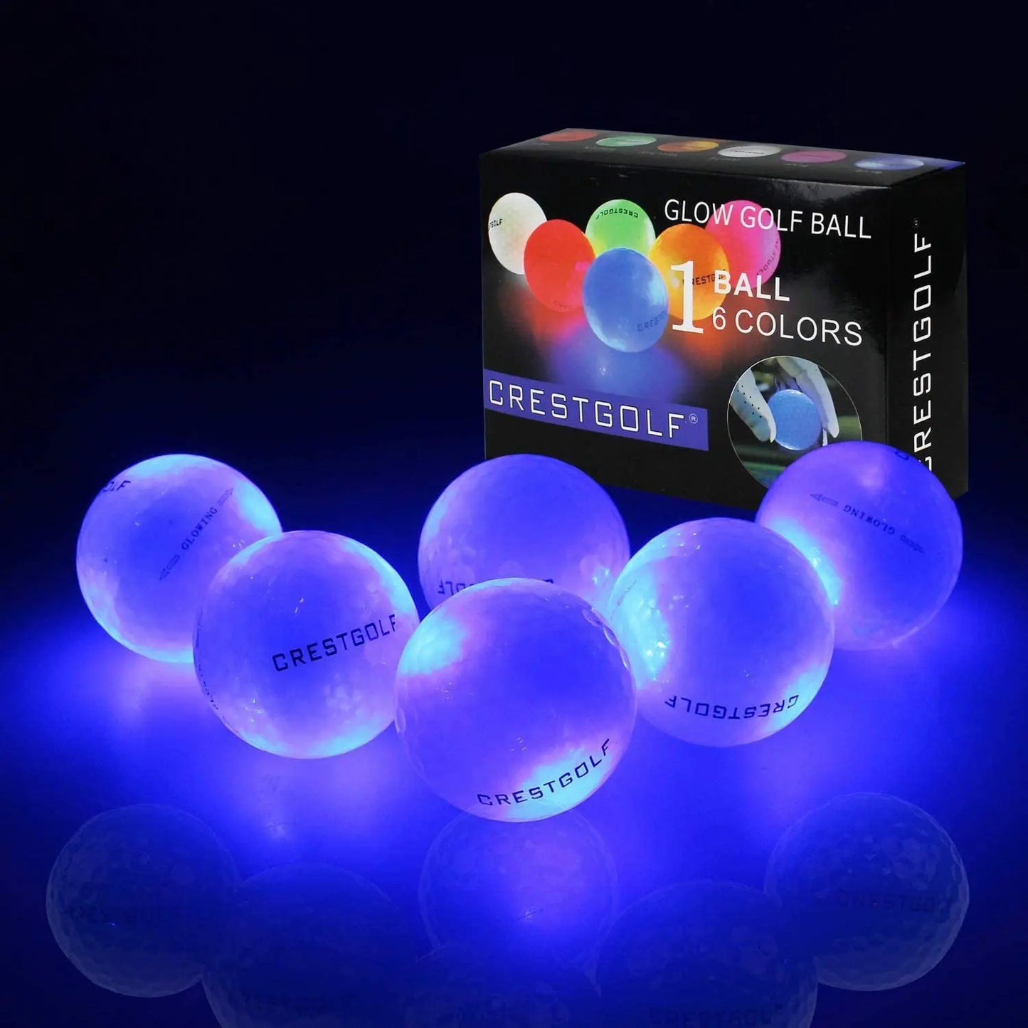Crestgolf LED Golf Balls for Night Glow in The Dark Golf Ball with 4 Light Super Bright Six Colors Best Golf Gift for Golfers