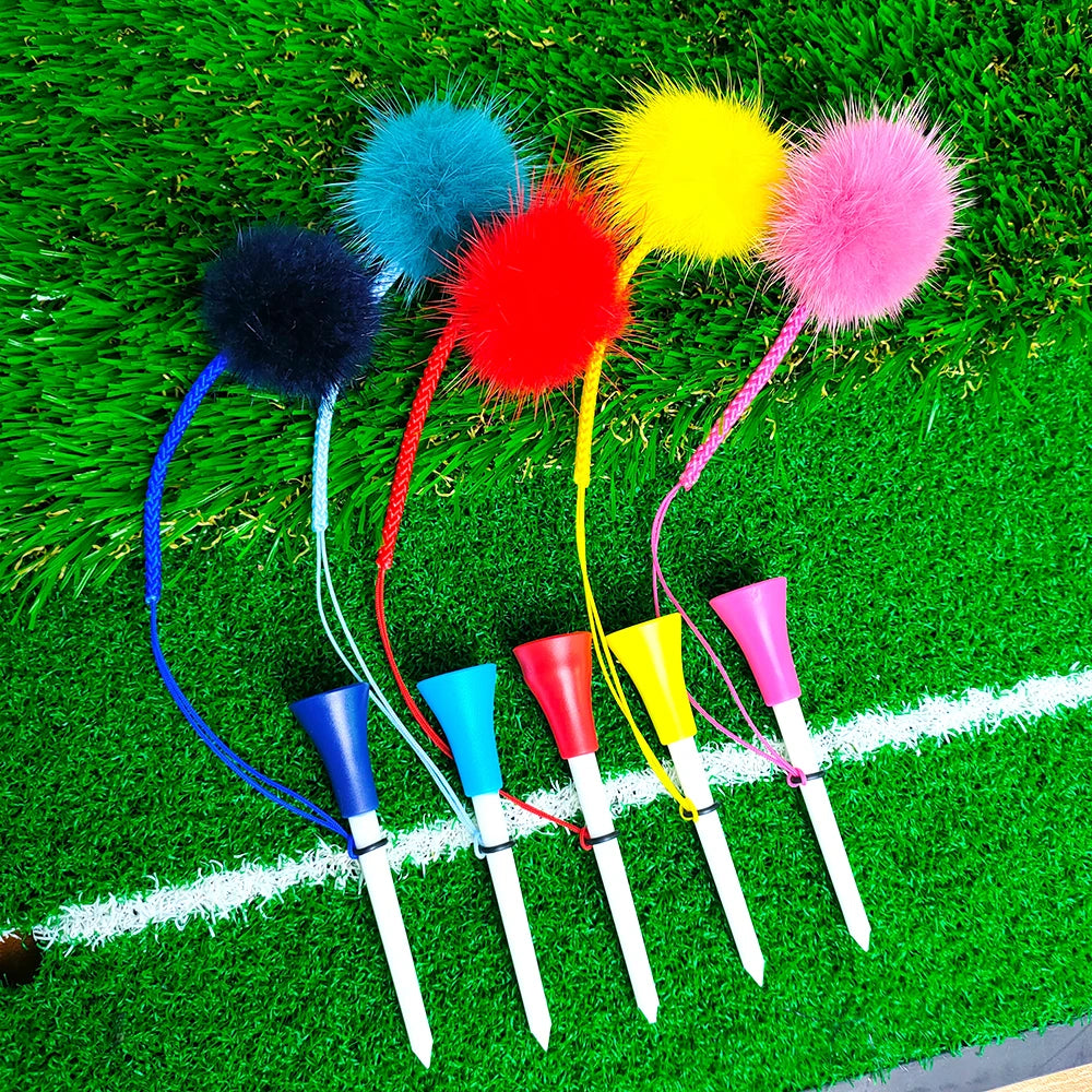 Premium Golf Tee Set - 5 Colorful Rubber Tees with Anti-Loss Fur Ball Markers