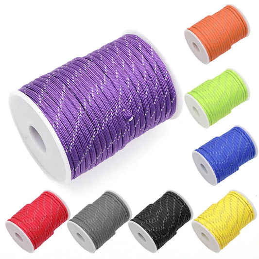 550 Paracord 7-Strand Reflective Military Tactical Rope - 4mm Parachute Cord for Camping, DIY Bracelets & Outdoor Gear