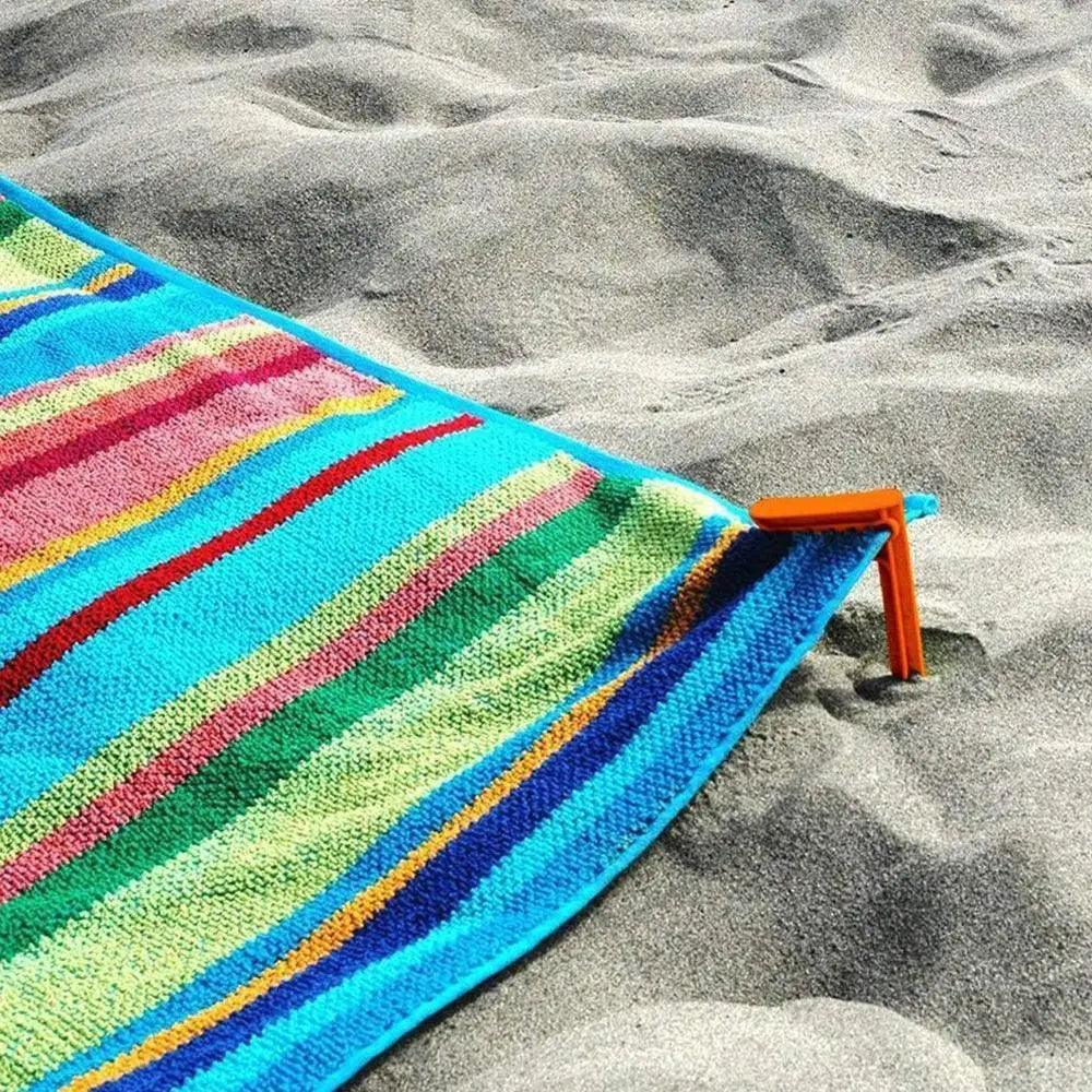 Beach Towel Clips Set - 4 Piece Outdoor Camping Mat Holders with Decorative Clothespins for Sheets, Towels & Tent Accessories