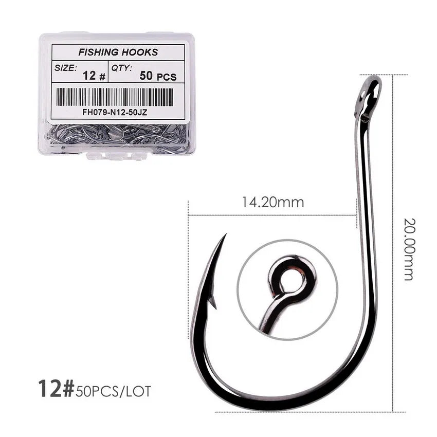 Japan Circle Eye Carp Fishing Hooks - Single Jig Hook Tackle (Size 2-22) - 50pcs/20pcs per Box