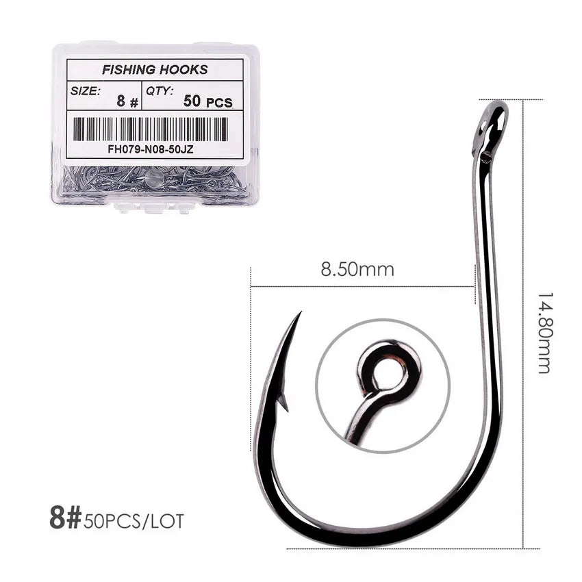 Japan Circle Eye Carp Fishing Hooks - Single Jig Hook Tackle (Size 2-22) - 50pcs/20pcs per Box