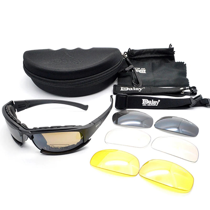 Tactical Polarized Sports Sunglasses - 4 Interchangeable Lenses Set with Original Box - Men's Shooting & Hiking Eyewear