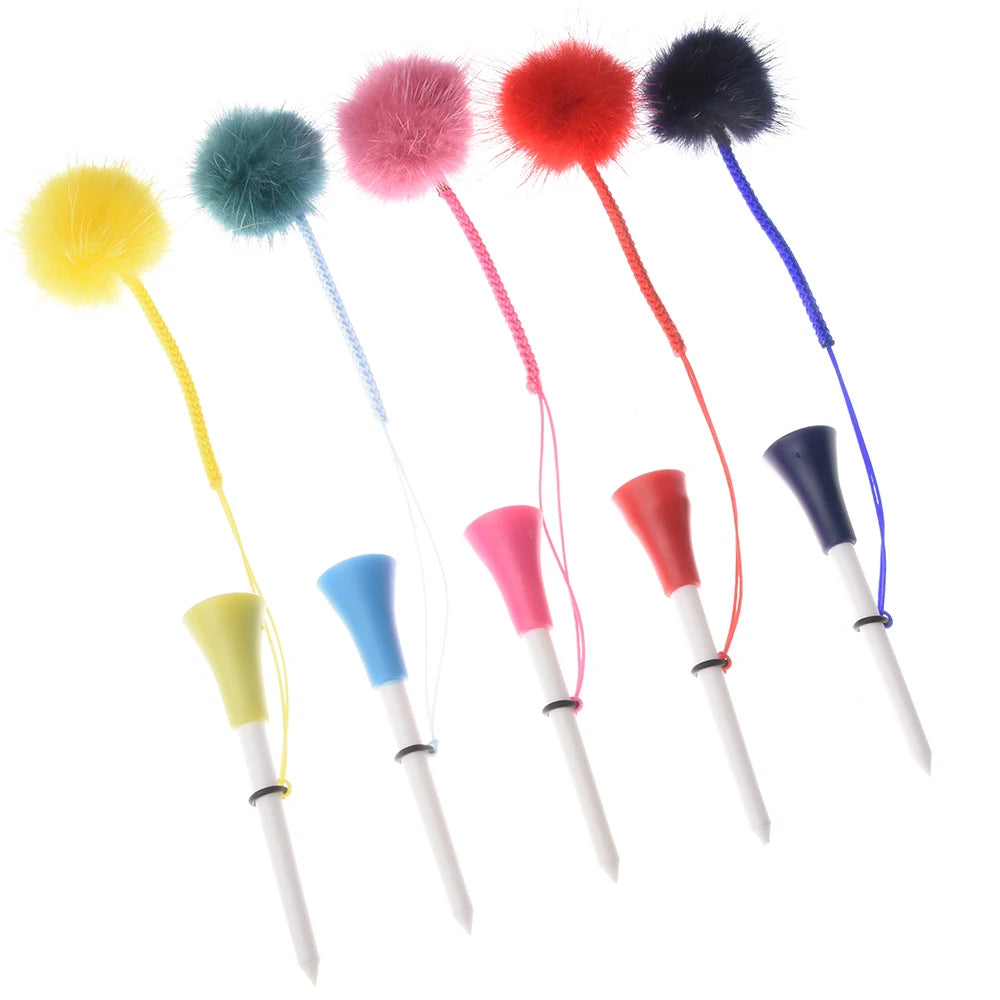 Premium Golf Tee Set - 5 Colorful Rubber Tees with Anti-Loss Fur Ball Markers