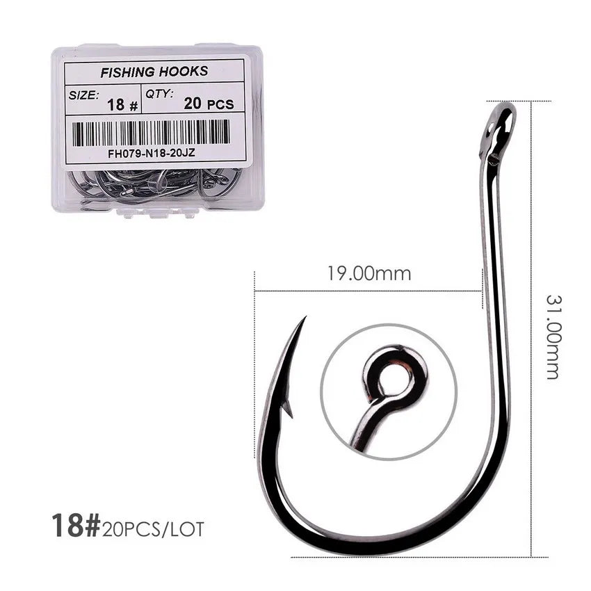 Japan Circle Eye Carp Fishing Hooks - Single Jig Hook Tackle (Size 2-22) - 50pcs/20pcs per Box