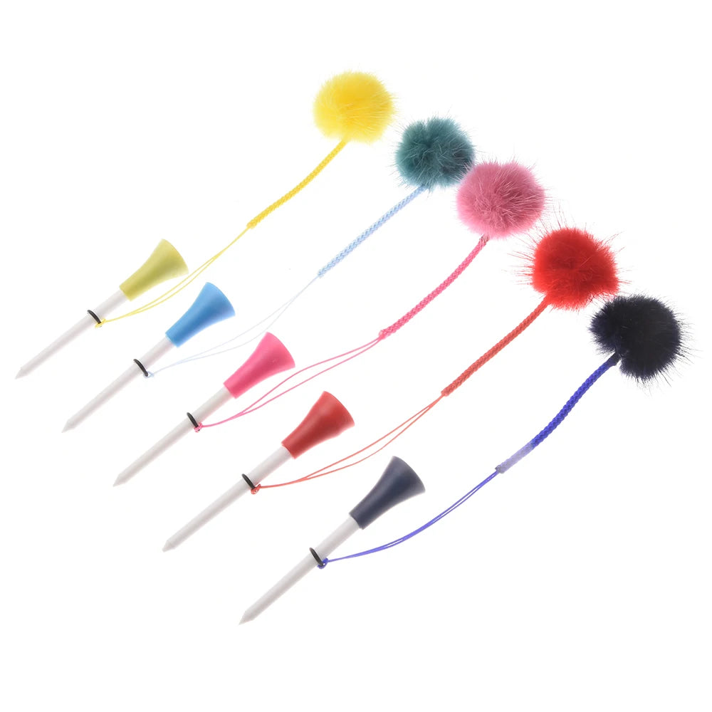 Premium Golf Tee Set - 5 Colorful Rubber Tees with Anti-Loss Fur Ball Markers