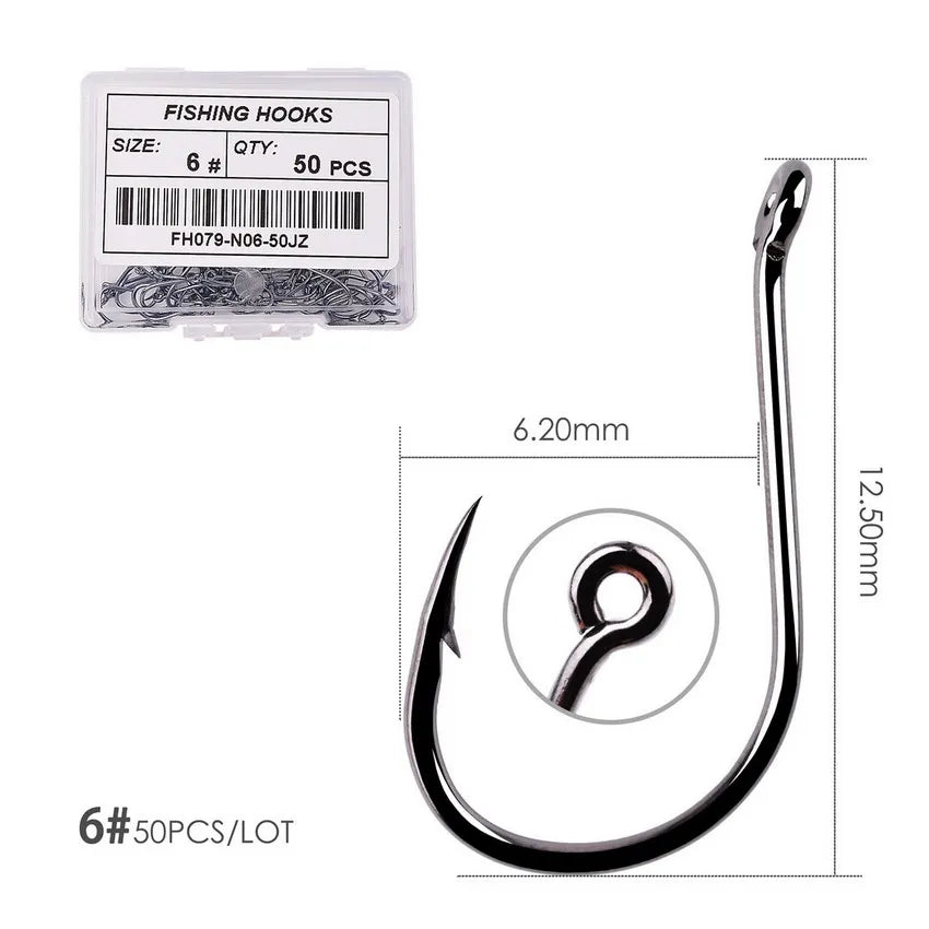 Japan Circle Eye Carp Fishing Hooks - Single Jig Hook Tackle (Size 2-22) - 50pcs/20pcs per Box