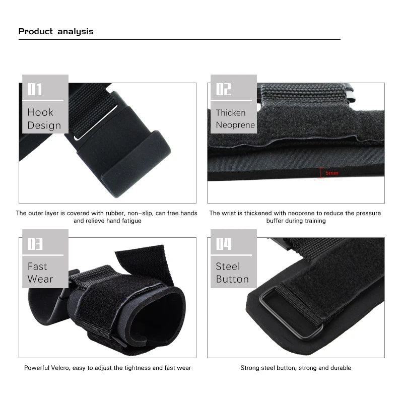 Professional Weight Lifting Hook Grips with Wrist Wraps