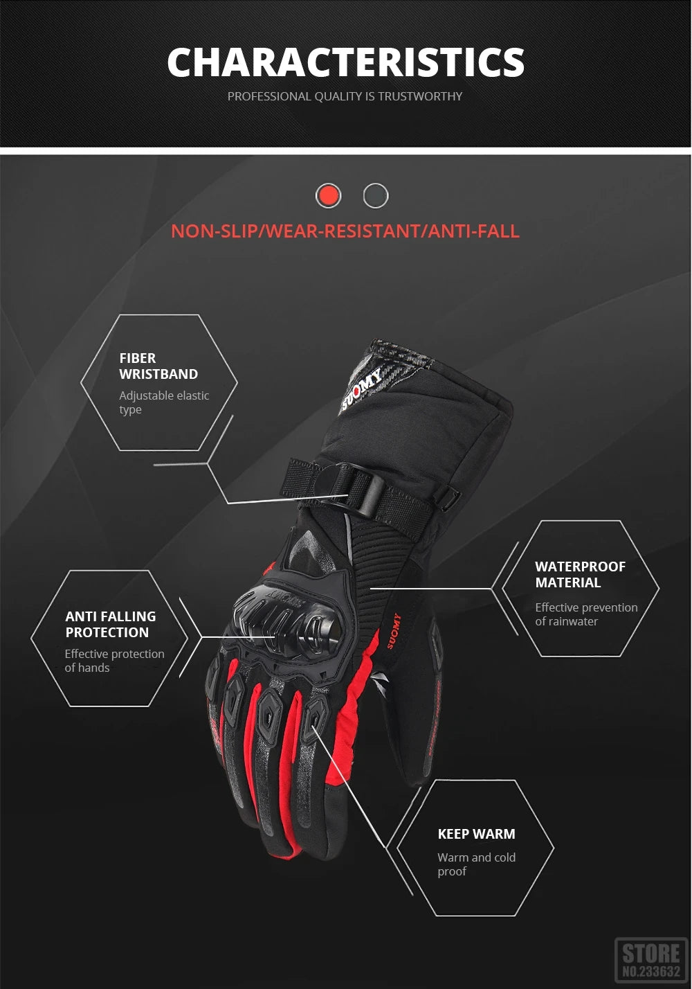 Winter Motorcycle Gloves - Windproof Waterproof Touch Screen Motocross Riding Gloves for Men