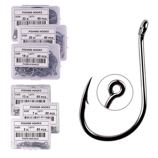 Japan Circle Eye Carp Fishing Hooks - Single Jig Hook Tackle (Size 2-22) - 50pcs/20pcs per Box