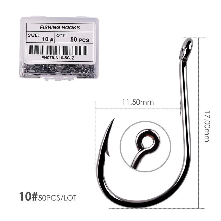 Japan Circle Eye Carp Fishing Hooks - Single Jig Hook Tackle (Size 2-22) - 50pcs/20pcs per Box