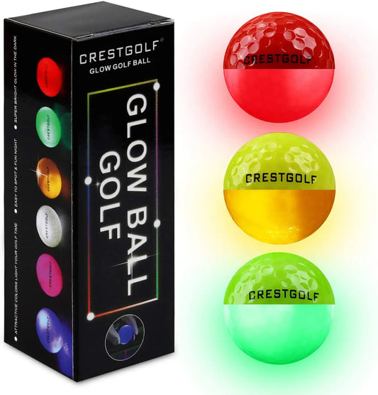 Crestgolf LED Golf Balls for Night Glow in The Dark Golf Ball with 4 Light Super Bright Six Colors Best Golf Gift for Golfers