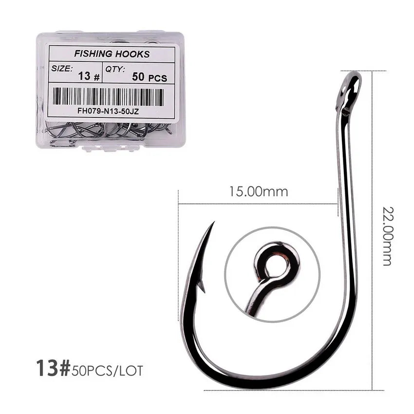 Japan Circle Eye Carp Fishing Hooks - Single Jig Hook Tackle (Size 2-22) - 50pcs/20pcs per Box