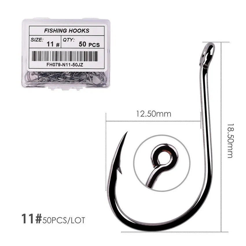 Japan Circle Eye Carp Fishing Hooks - Single Jig Hook Tackle (Size 2-22) - 50pcs/20pcs per Box