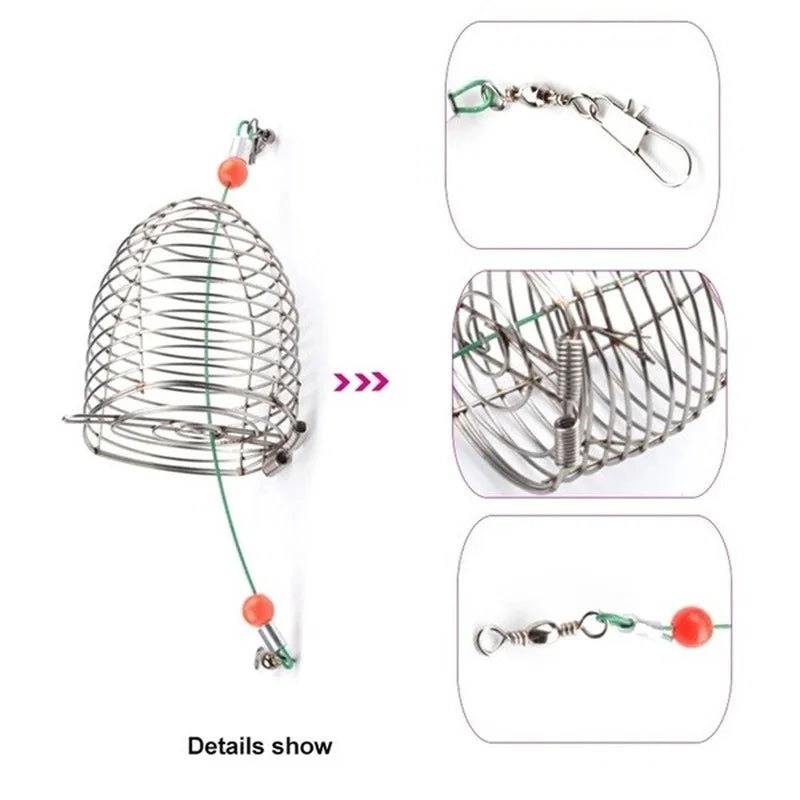 Stainless Steel Fishing Bait Cage Basket - Small Fish Feeder Holder for Carp Fishing Accessories