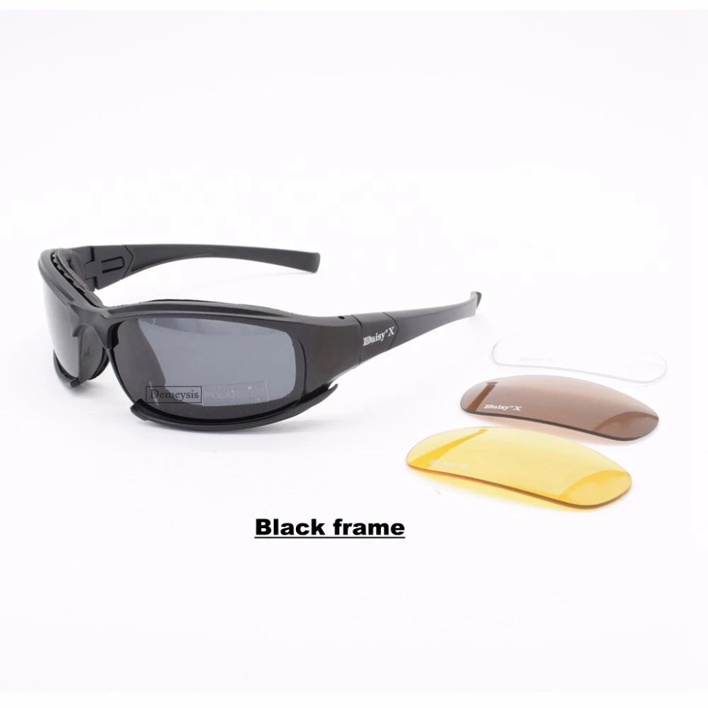 Tactical Polarized Sports Sunglasses - 4 Interchangeable Lenses Set with Original Box - Men's Shooting & Hiking Eyewear