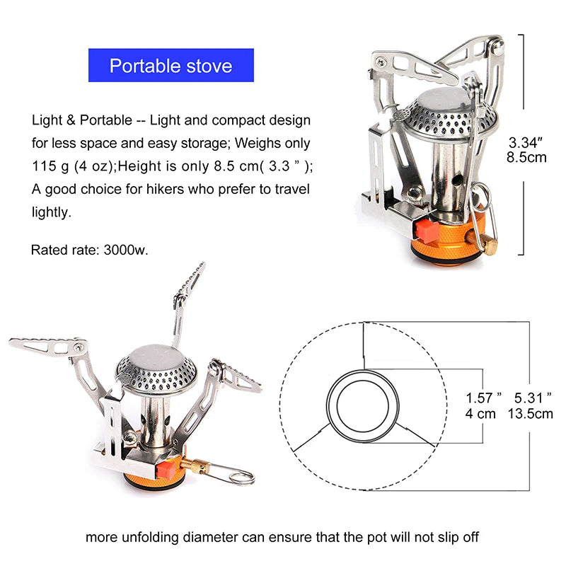 Portable Foldable Gas Camping Stove - One-Piece Outdoor Burner for Picnic, Hiking & Survival