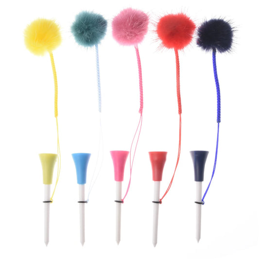 Premium Golf Tee Set - 5 Colorful Rubber Tees with Anti-Loss Fur Ball Markers