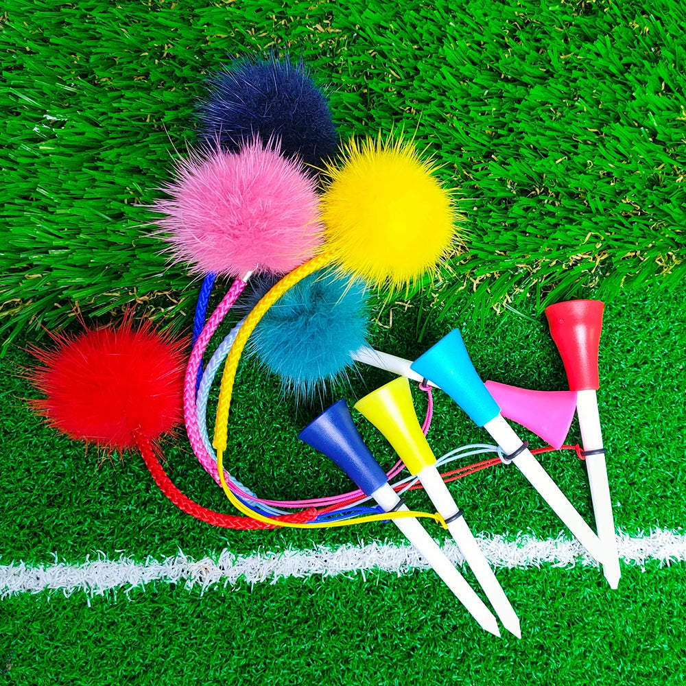 Premium Golf Tee Set - 5 Colorful Rubber Tees with Anti-Loss Fur Ball Markers