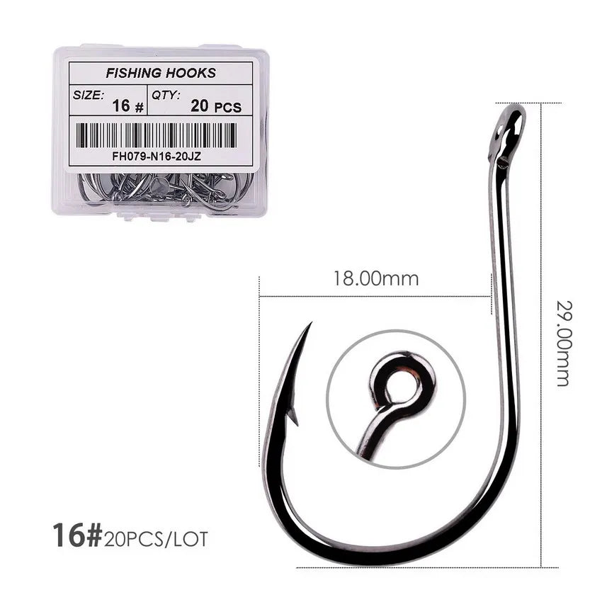 Japan Circle Eye Carp Fishing Hooks - Single Jig Hook Tackle (Size 2-22) - 50pcs/20pcs per Box