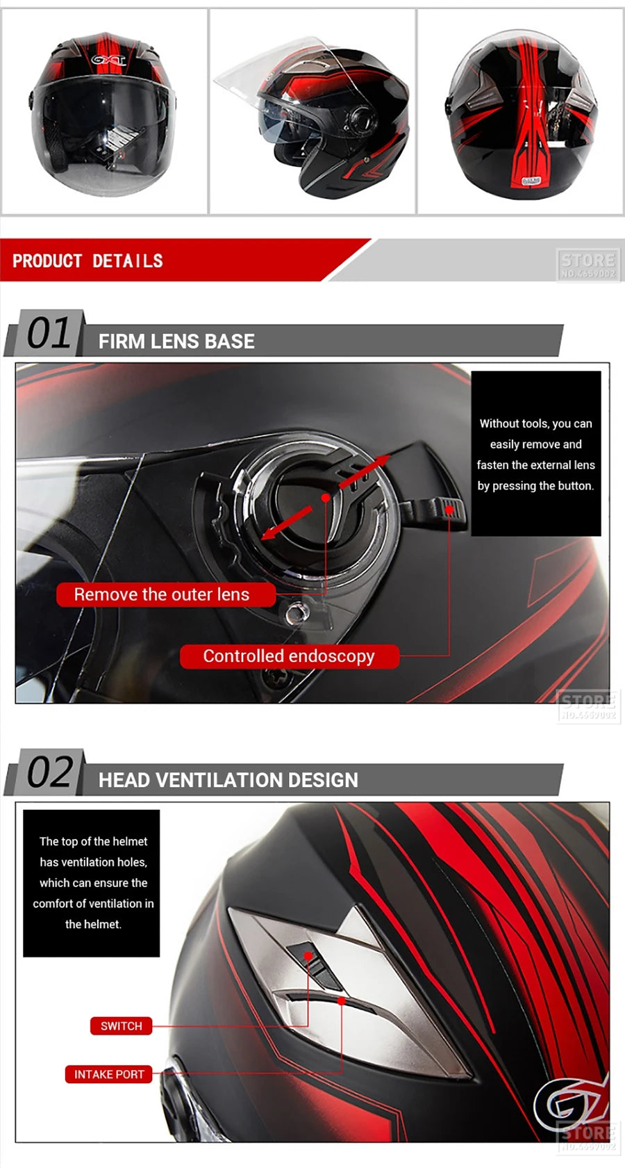 Half Face Motorcycle Helmet - Double Lens, Four Season, Unisex Street Fashion Safety Helmet