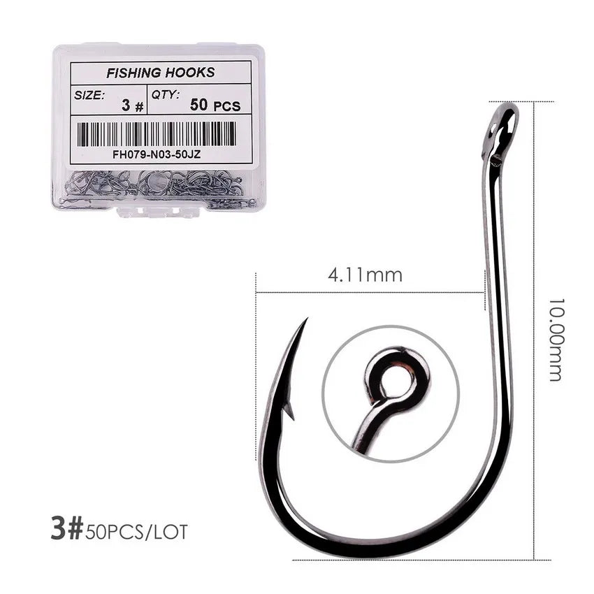 Japan Circle Eye Carp Fishing Hooks - Single Jig Hook Tackle (Size 2-22) - 50pcs/20pcs per Box