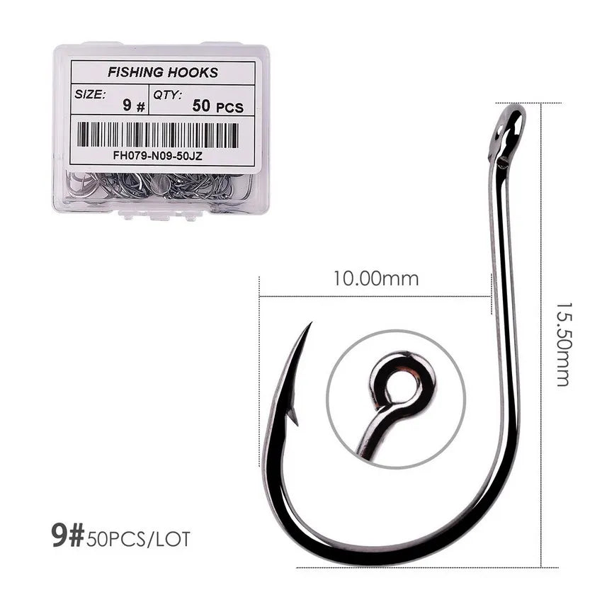 Japan Circle Eye Carp Fishing Hooks - Single Jig Hook Tackle (Size 2-22) - 50pcs/20pcs per Box