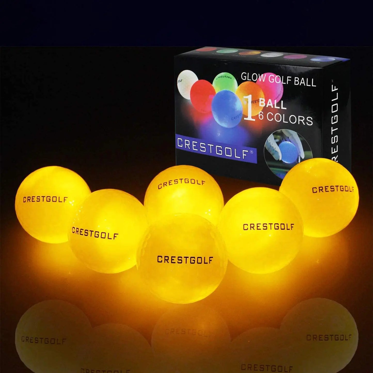 Crestgolf LED Golf Balls for Night Glow in The Dark Golf Ball with 4 Light Super Bright Six Colors Best Golf Gift for Golfers