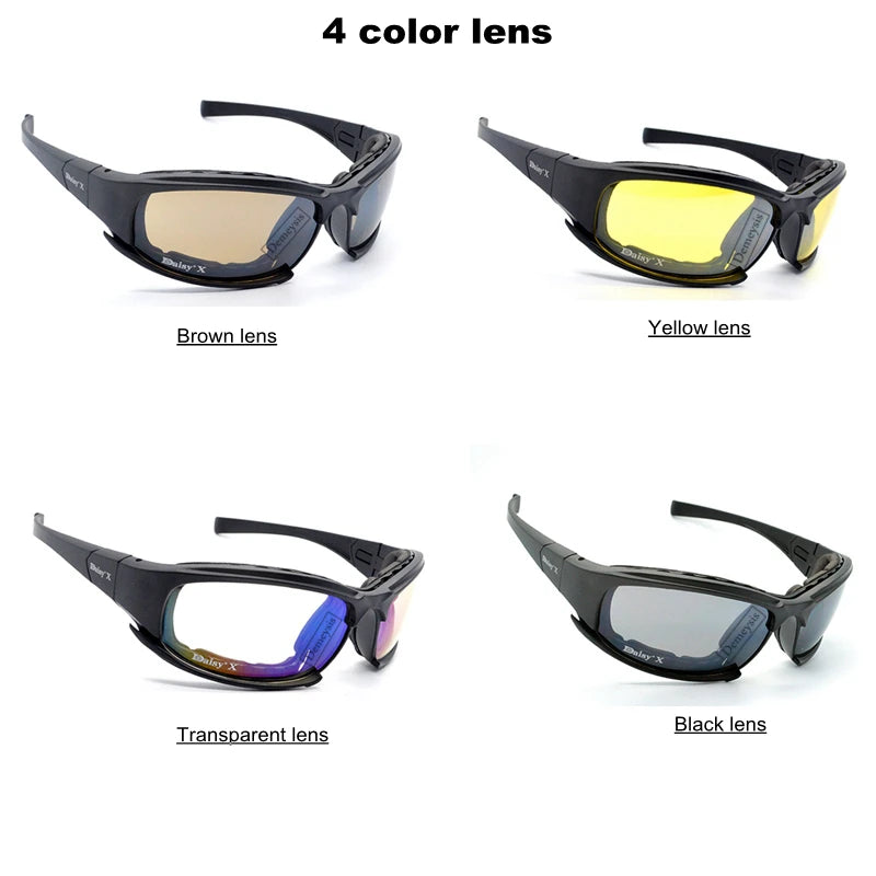 Tactical Polarized Sports Sunglasses - 4 Interchangeable Lenses Set with Original Box - Men's Shooting & Hiking Eyewear