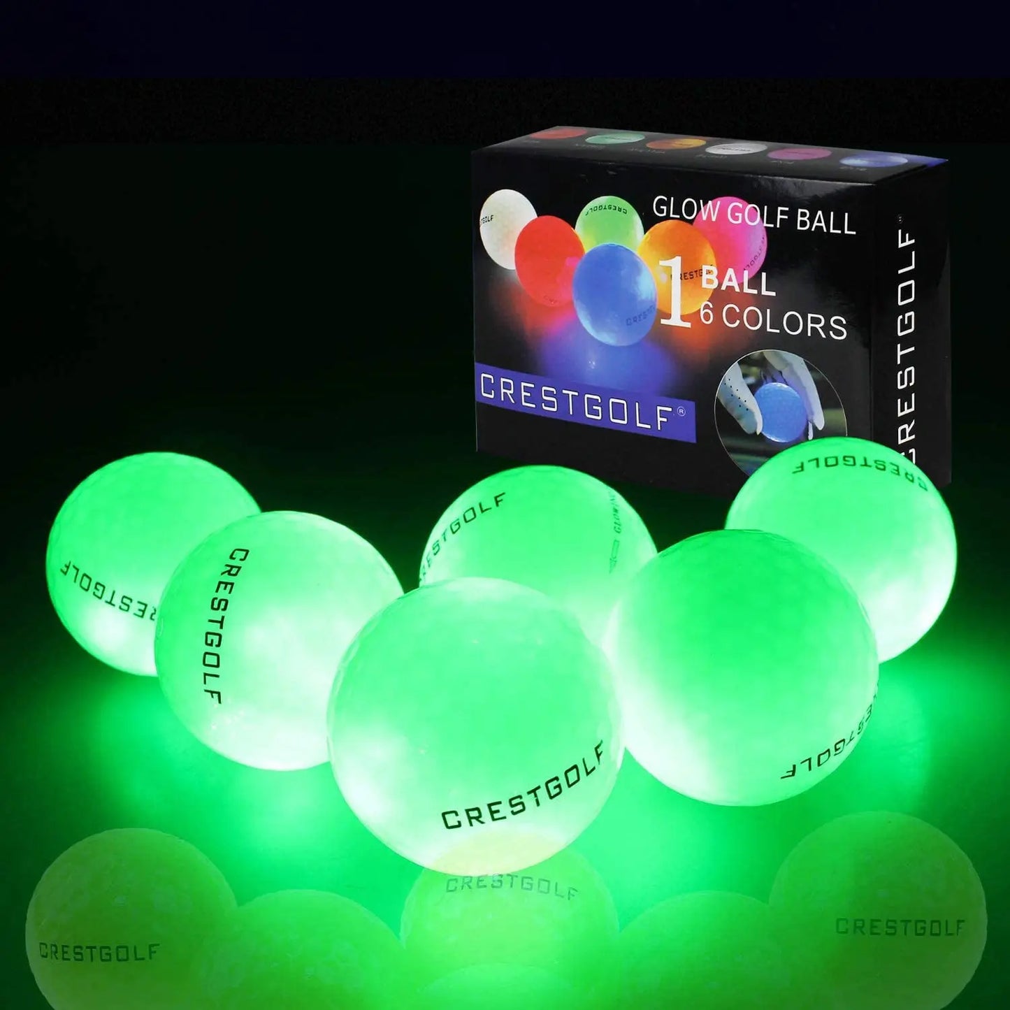 Crestgolf LED Golf Balls for Night Glow in The Dark Golf Ball with 4 Light Super Bright Six Colors Best Golf Gift for Golfers