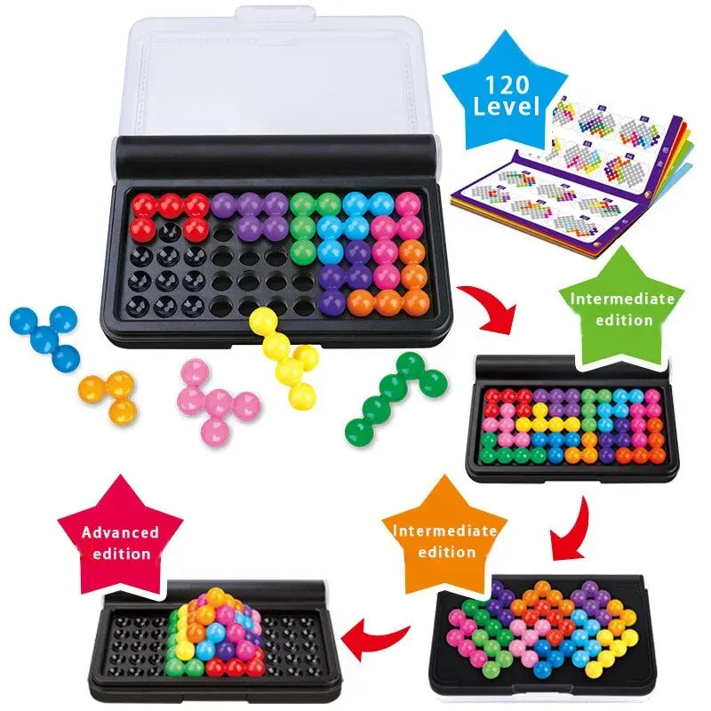 120 Challenges IQ 3D Puzzle Board Game - Classic Pyramid Plate Pearl Logical Mind for Children - Montessori Toys Gifts