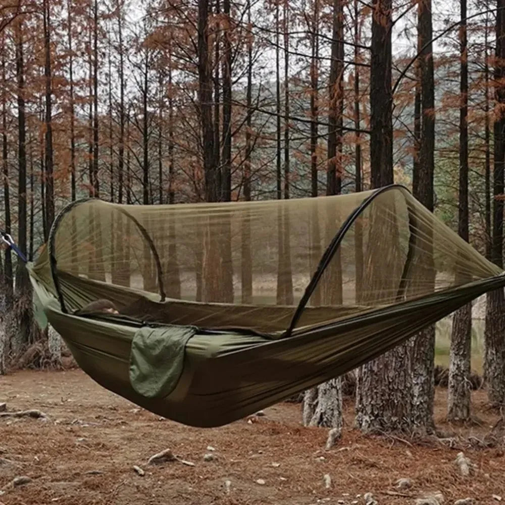 Lightweight Parachute Fabric Camping Hammock with Mosquito Net - High Strength Hanging Bed 250x120cm