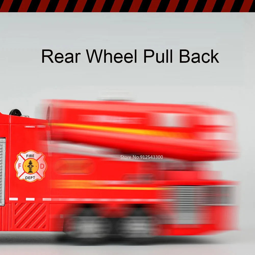 Fire Engine Model Truck 1:32 Scale with Water Spray Function - Ladder Truck Toy with Sound & Light Effects, Pull-Back Action, Opening Doors - Vehicle Collection Gift for Boys