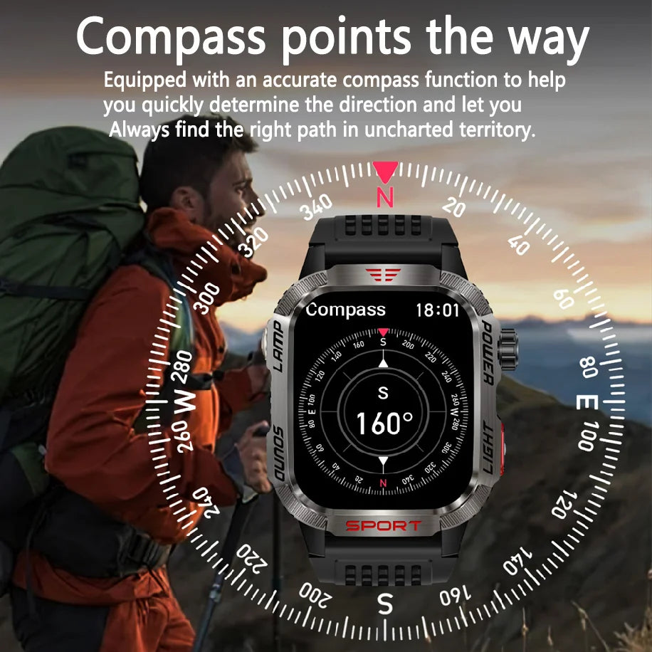 Military GPS Smart Watch for Huawei & Xiaomi - Men's Flashlight Compass Waterproof Outdoor Sport Tracker with Bluetooth Call