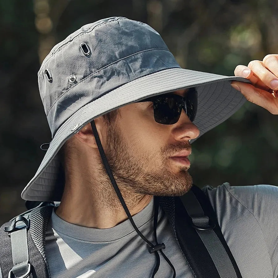 Men's Summer Fisherman Bucket Hat - Wide Brim Sun Protection Cap for Outdoor Activities
