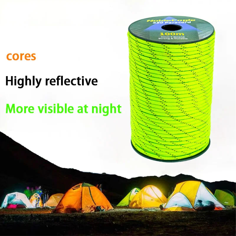 550 Paracord 7-Strand Reflective Military Tactical Rope - 4mm Parachute Cord for Camping, DIY Bracelets & Outdoor Gear